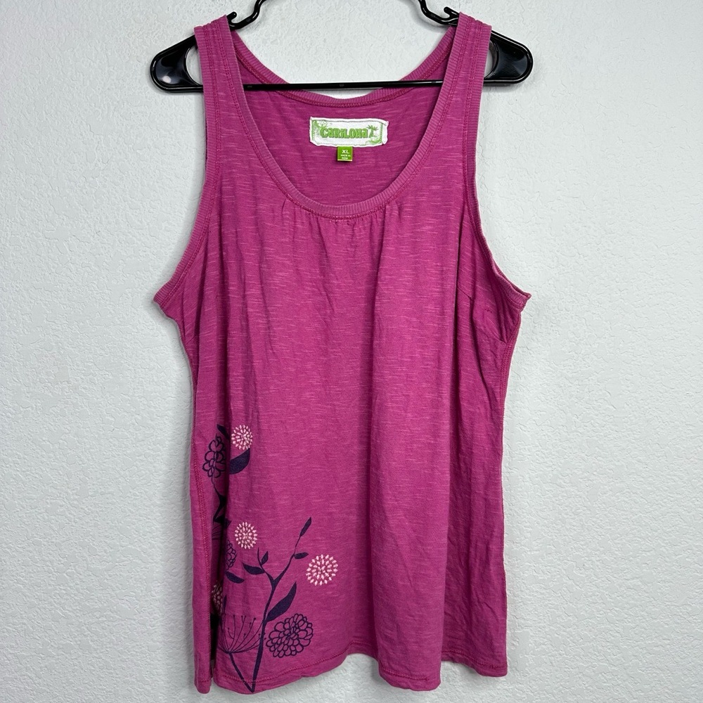 Cariloha Shirt Womens XL Pink‎ Floral Organic Hawaiian Coastal Beach Resort Boho